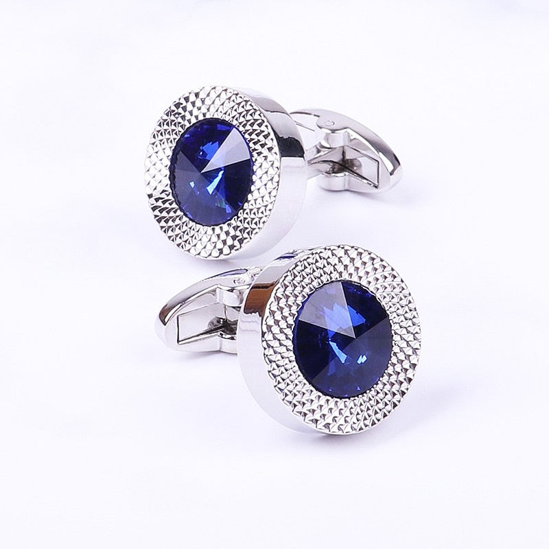 Blue Crystal Cone Cufflinks Men Classic Brand Blue Prismatic Cuff Button Designer High Quality Men's Shirt Taper Cuff Links