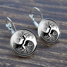 Load image into Gallery viewer, Tree of Life Silver Earrings Fashion France Stud Earrings for Women Ear Hook Earrings Life Tree Glass Cabochon Jewelry Girl Gift