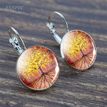 Load image into Gallery viewer, Tree of Life Silver Earrings Fashion France Stud Earrings for Women Ear Hook Earrings Life Tree Glass Cabochon Jewelry Girl Gift