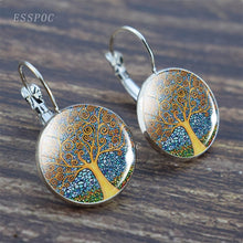 Load image into Gallery viewer, Tree of Life Silver Earrings Fashion France Stud Earrings for Women Ear Hook Earrings Life Tree Glass Cabochon Jewelry Girl Gift