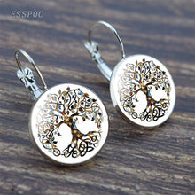 Load image into Gallery viewer, Tree of Life Silver Earrings Fashion France Stud Earrings for Women Ear Hook Earrings Life Tree Glass Cabochon Jewelry Girl Gift