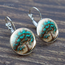 Load image into Gallery viewer, Tree of Life Silver Earrings Fashion France Stud Earrings for Women Ear Hook Earrings Life Tree Glass Cabochon Jewelry Girl Gift