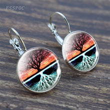 Load image into Gallery viewer, Tree of Life Silver Earrings Fashion France Stud Earrings for Women Ear Hook Earrings Life Tree Glass Cabochon Jewelry Girl Gift