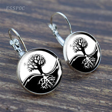 Load image into Gallery viewer, Tree of Life Silver Earrings Fashion France Stud Earrings for Women Ear Hook Earrings Life Tree Glass Cabochon Jewelry Girl Gift