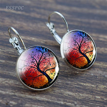 Load image into Gallery viewer, Tree of Life Silver Earrings Fashion France Stud Earrings for Women Ear Hook Earrings Life Tree Glass Cabochon Jewelry Girl Gift