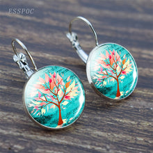 Load image into Gallery viewer, Tree of Life Silver Earrings Fashion France Stud Earrings for Women Ear Hook Earrings Life Tree Glass Cabochon Jewelry Girl Gift