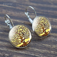 Load image into Gallery viewer, Tree of Life Silver Earrings Fashion France Stud Earrings for Women Ear Hook Earrings Life Tree Glass Cabochon Jewelry Girl Gift