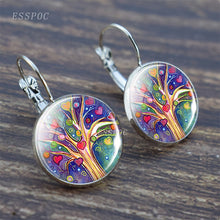 Load image into Gallery viewer, Tree of Life Silver Earrings Fashion France Stud Earrings for Women Ear Hook Earrings Life Tree Glass Cabochon Jewelry Girl Gift