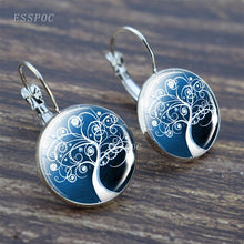 Load image into Gallery viewer, Tree of Life Silver Earrings Fashion France Stud Earrings for Women Ear Hook Earrings Life Tree Glass Cabochon Jewelry Girl Gift